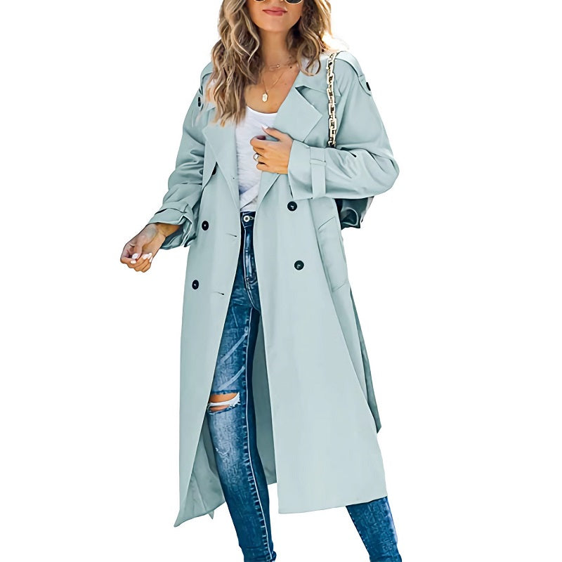 MEELANO Lang Trenchcoat til Kvinder - Tidløs og funktionel Lyseblå