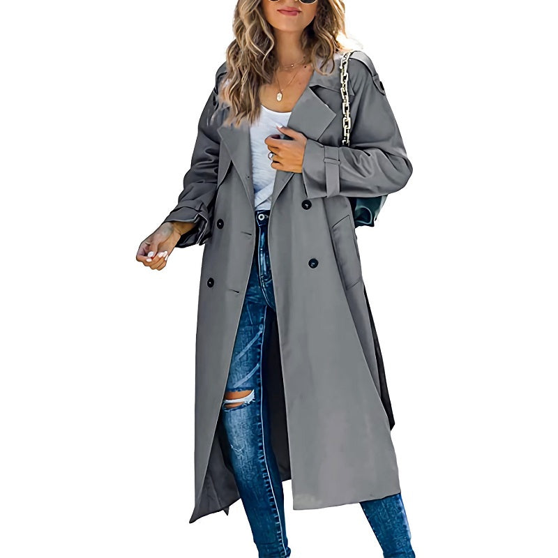 MEELANO Lang Trenchcoat til Kvinder - Tidløs og funktionel Grå