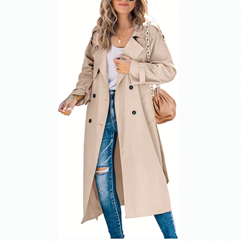 MEELANO Lang Trenchcoat til Kvinder - Tidløs og funktionel Khaki