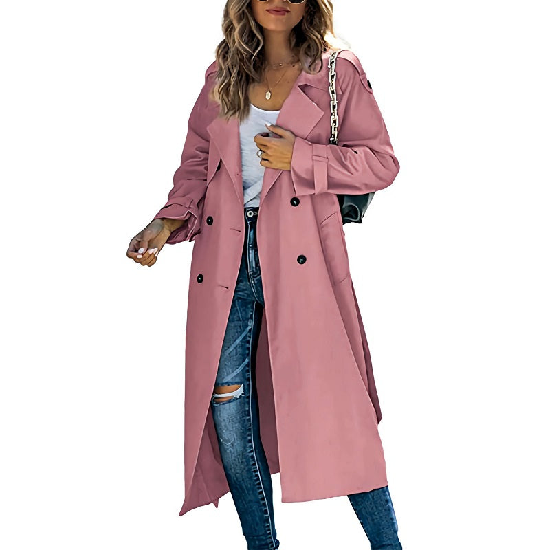 MEELANO Lang Trenchcoat til Kvinder - Tidløs og funktionel Lyserød
