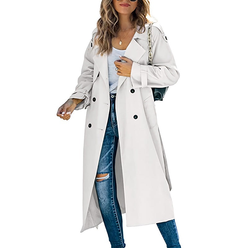 MEELANO Lang Trenchcoat til Kvinder - Tidløs og funktionel Hvid