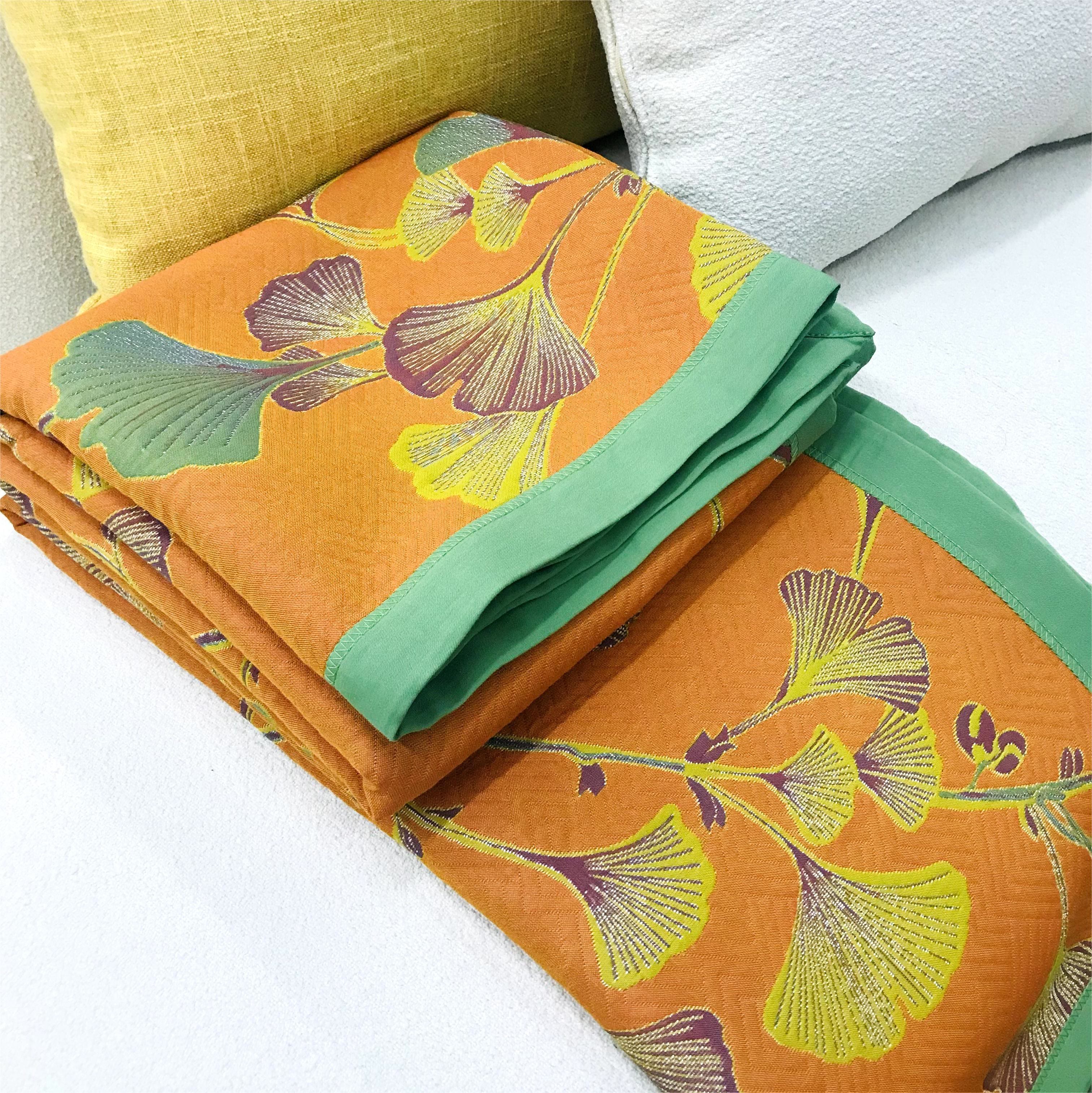 MEELANO Ginkgo Blade Jacquard Bomulds Vendbart Quilt