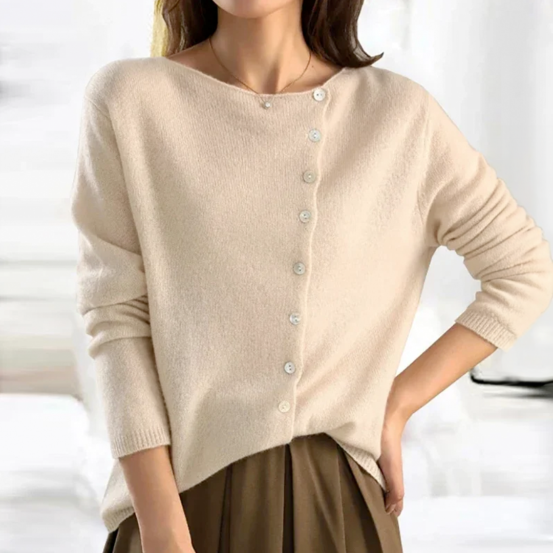 MEELANO Umami | Dame Uld Cardigan - Elegant & Blød Strikjacka i Uldblanding Beige