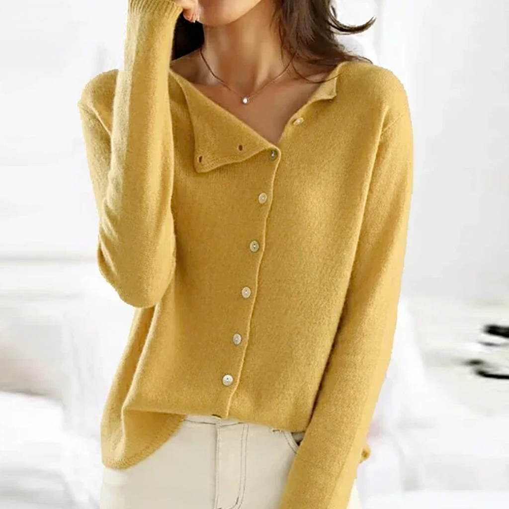 MEELANO Umami | Dame Uld Cardigan - Elegant & Blød Strikjacka i Uldblanding Gul