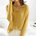 MEELANO Umami | Dame Uld Cardigan - Elegant & Blød Strikjacka i Uldblanding Gul