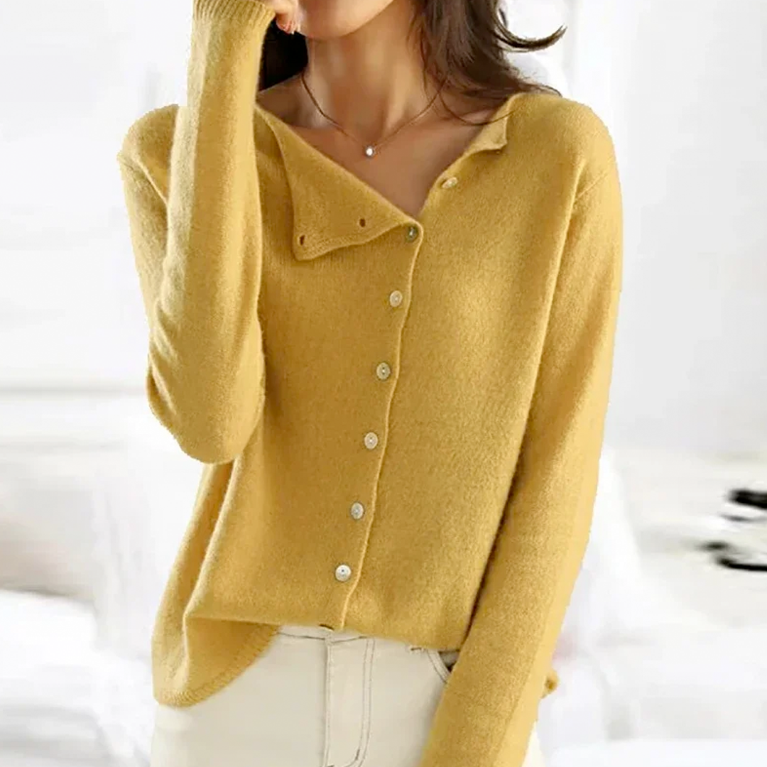 MEELANO Umami | Dame Uld Cardigan - Elegant & Blød Strikjacka i Uldblanding Gul