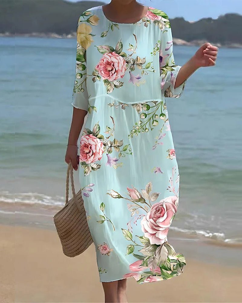 MEELANO Sephira | Blomstret kjole til damer – Romantisk Print, Elegant Silhuet & Sofistikeret Stil Blau