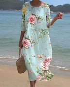 MEELANO Sephira | Blomstret kjole til damer – Romantisk Print, Elegant Silhuet & Sofistikeret Stil Blau