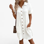 MEELANO Olivia Sommerkjole – Elegant Stofblanding med Komfort & Stil Hvid