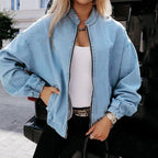 Dame Blå Overgangsjakke - Lynlås og Streetwear stil
