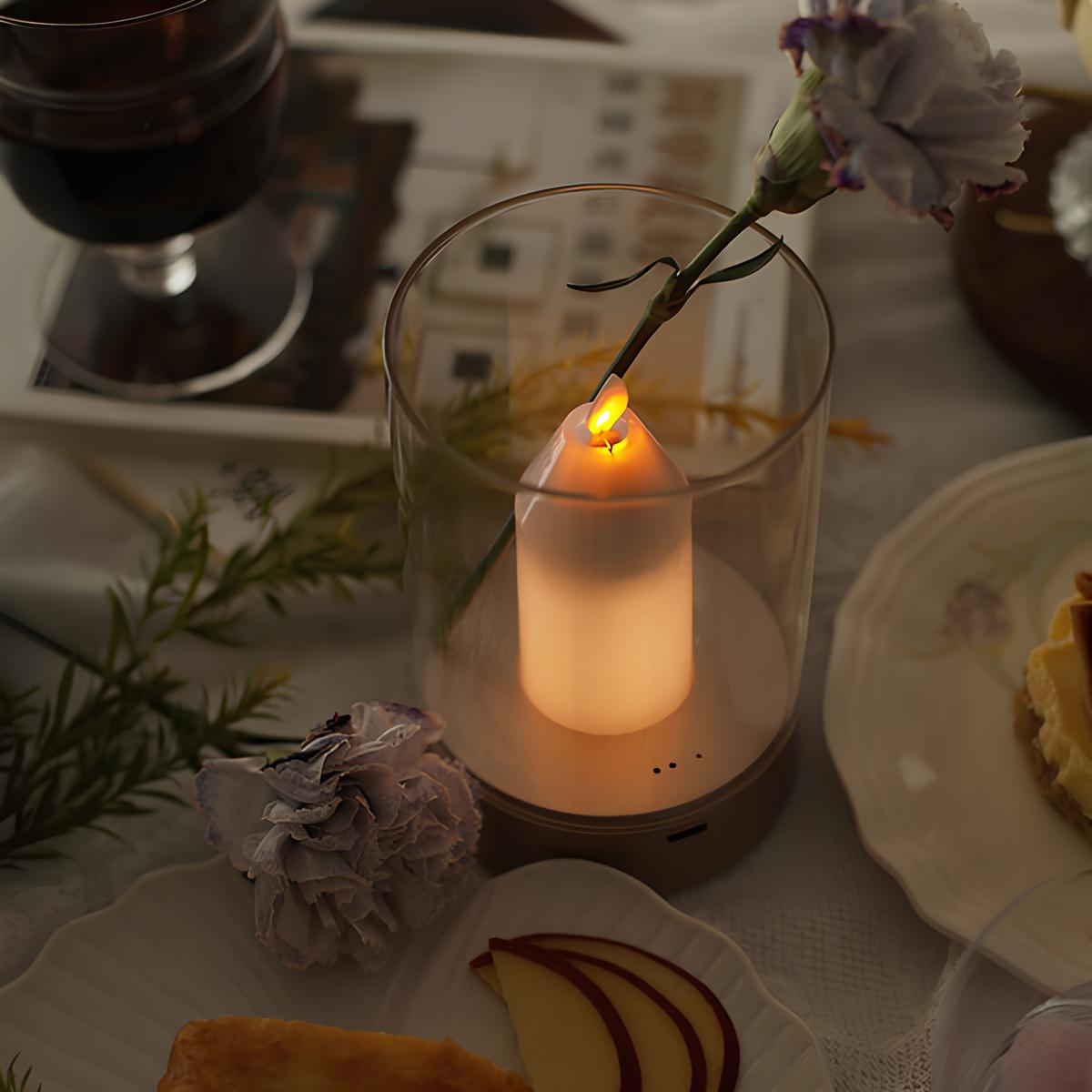 MEELANO Trådløs LED-Stearinlyslampe – Moderne Bordlampe med Stearinlys-look & Gestusstyring, op til 8 Timer Varm Hvid, Flammeløs – LumiCandle