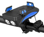 MEELANO 4-i-1 Cykelgadget – Mobilholder til Cykel med Powerbank, LED Cykellygte og Horn, 4000 mAh, 4 Farver Blå