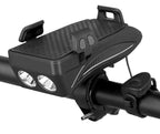 MEELANO 4-i-1 Cykelgadget – Mobilholder til Cykel med Powerbank, LED Cykellygte og Horn, 4000 mAh, 4 Farver Sort