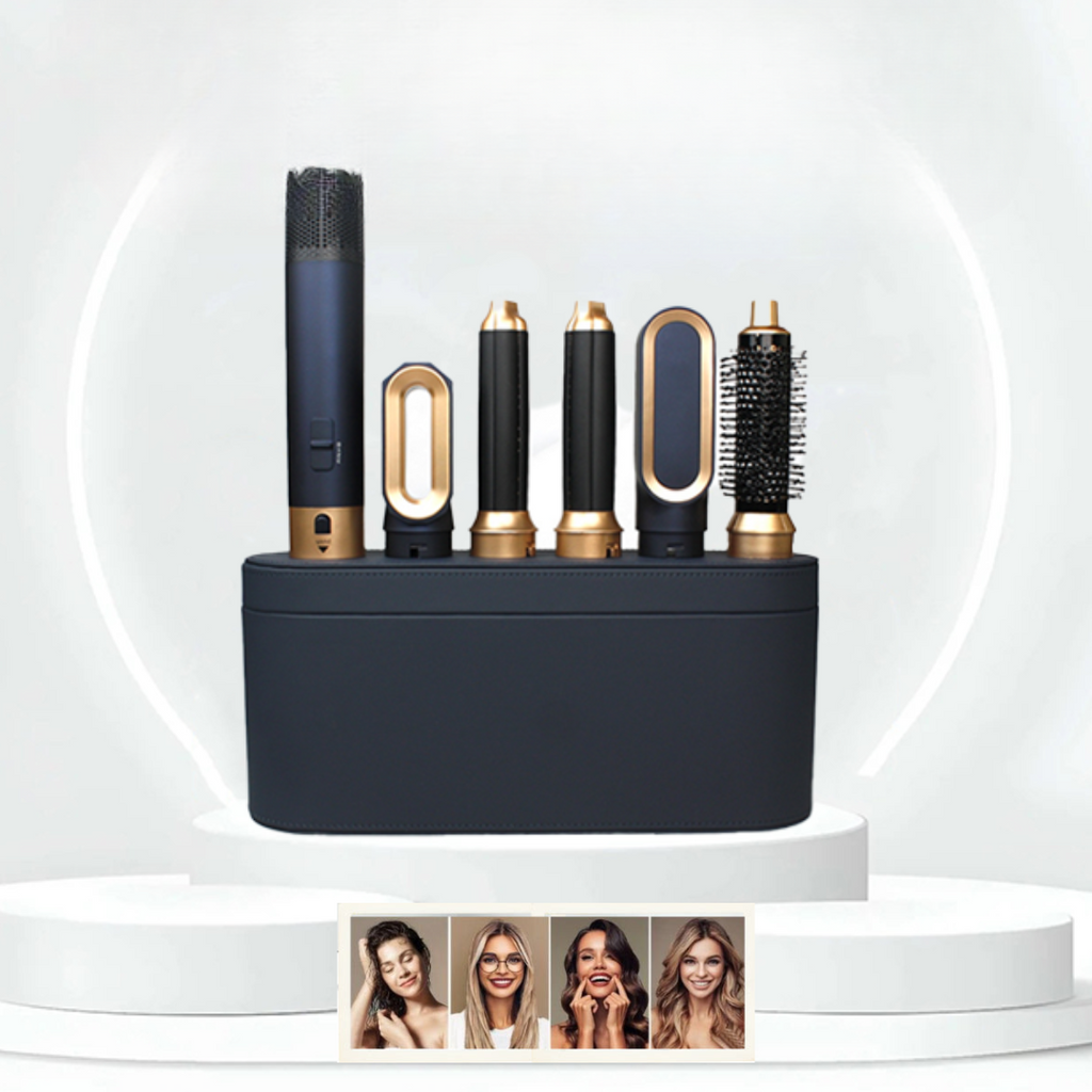 5-i-1 Multi Hårstyler med Ionteknologi – 1000W Airstyler & Hårtørrerbørste, Glattejern & Krøllejern, Udskiftelige Tilbehør – AuraStyle
