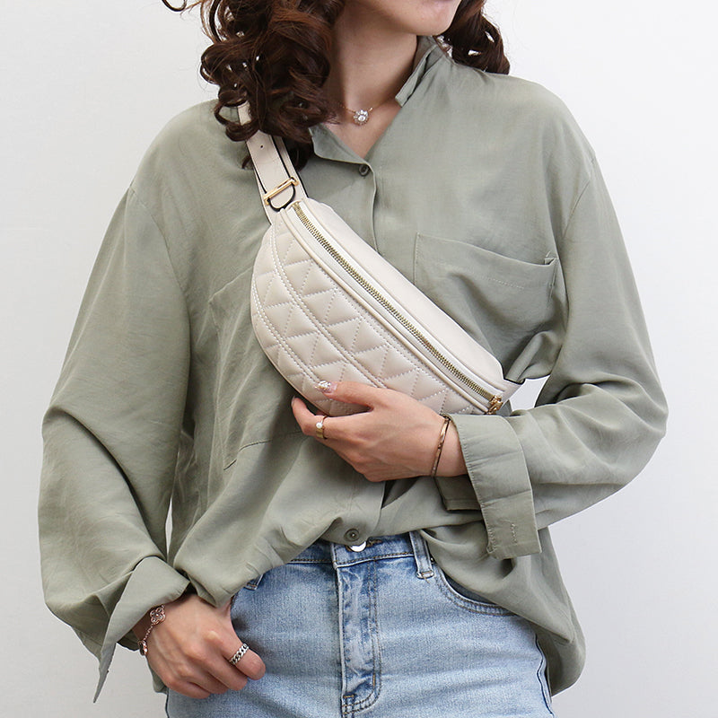 MEELANO Hoftaske & Crossbody Taske – Praktisk Taske med Ternet Mønster Beige