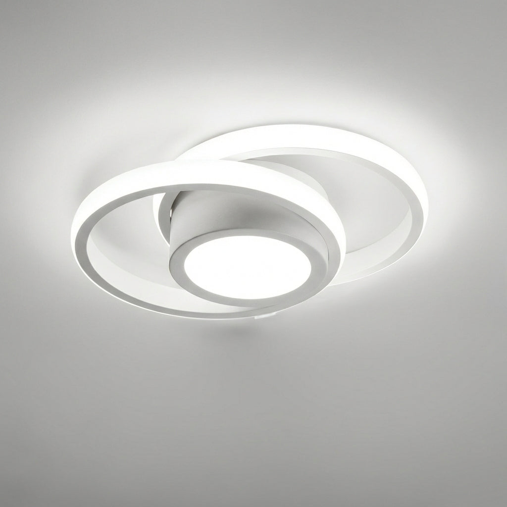 MEELANO Moderne LED Loftlampe – Energibesparende Loftlampe med Dobbeltring-design, 18W, Varm Hvid, Rund, Bølge, Firkant eller Rektangel Rund hvid