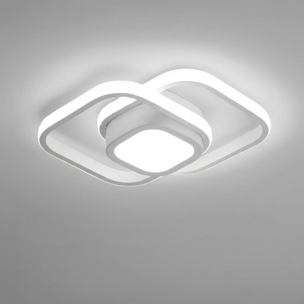 MEELANO Moderne LED Loftlampe – Energibesparende Loftlampe med Dobbeltring-design, 18W, Varm Hvid, Rund, Bølge, Firkant eller Rektangel Firkantet hvid