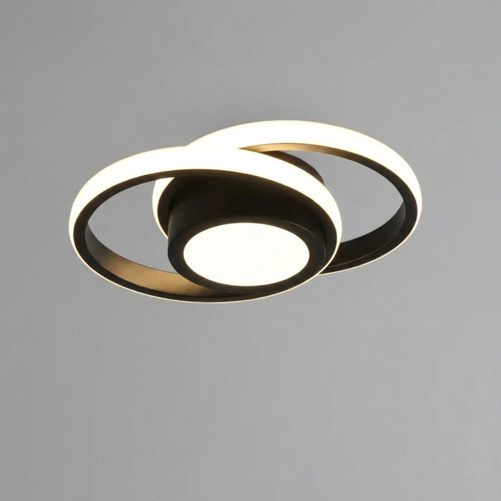 MEELANO Moderne LED Loftlampe – Energibesparende Loftlampe med Dobbeltring-design, 18W, Varm Hvid, Rund, Bølge, Firkant eller Rektangel Rund sort