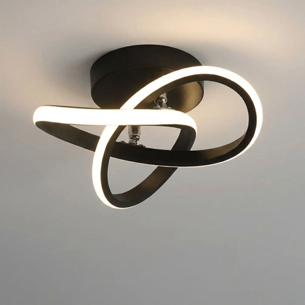 MEELANO Moderne LED Loftlampe – Energibesparende Loftlampe med Dobbeltring-design, 18W, Varm Hvid, Rund, Bølge, Firkant eller Rektangel Bølge sort