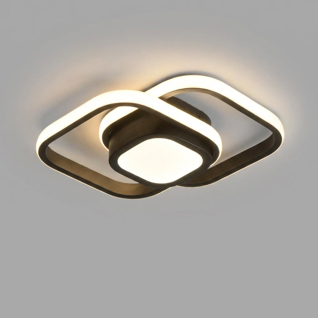 MEELANO Moderne LED Loftlampe – Energibesparende Loftlampe med Dobbeltring-design, 18W, Varm Hvid, Rund, Bølge, Firkant eller Rektangel Firkantet sort