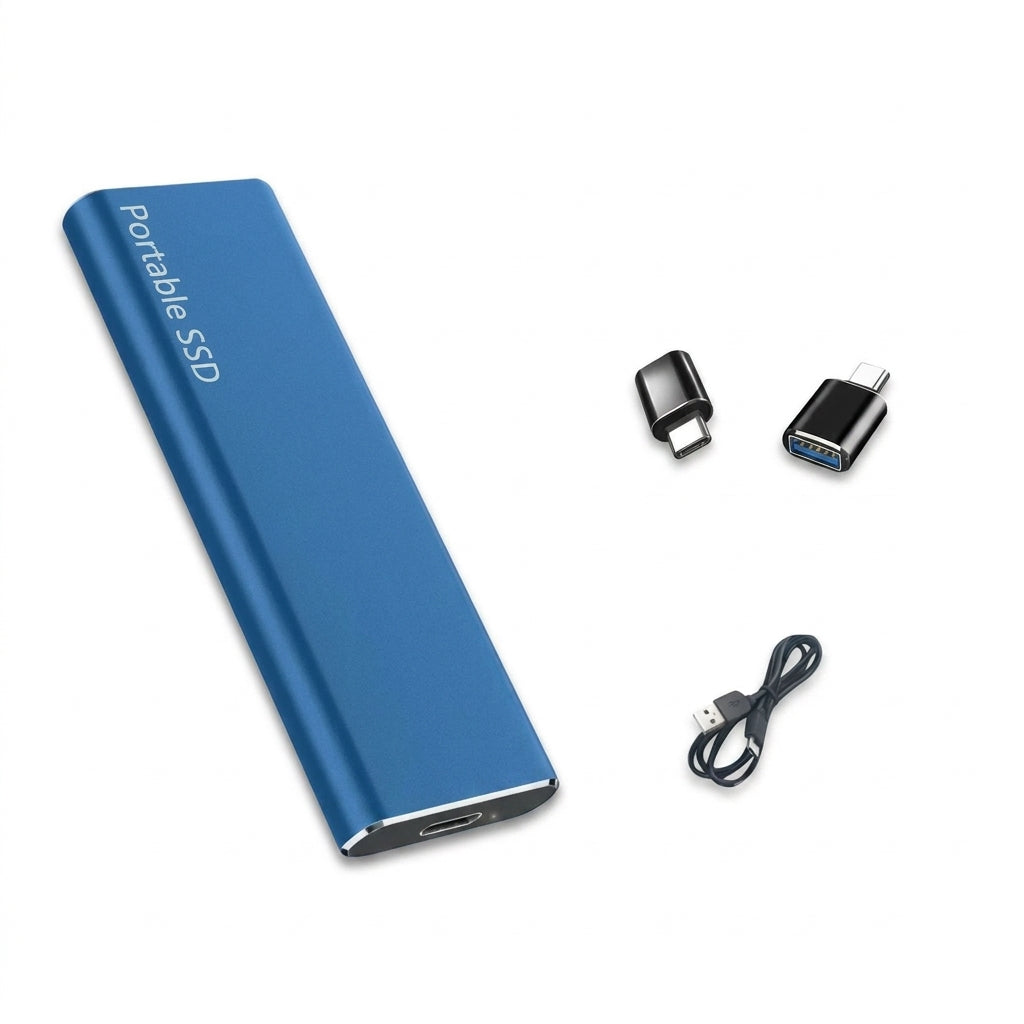 MEELANO Ekstern SSD 4TB med USB-C – Bærbar SSD med Aluminiumshus, Hurtig USB 3.1 Lagring, 4 Farver Blå