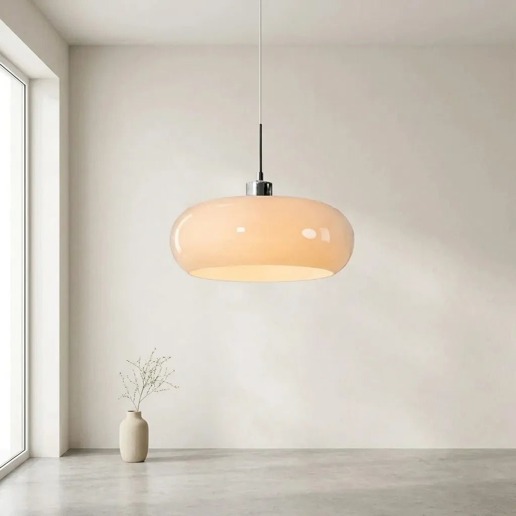Pendel i mundblæst glas | Bauhaus-design med E27 | Farveskiftende lys Ra97 | Stue & spiseplads