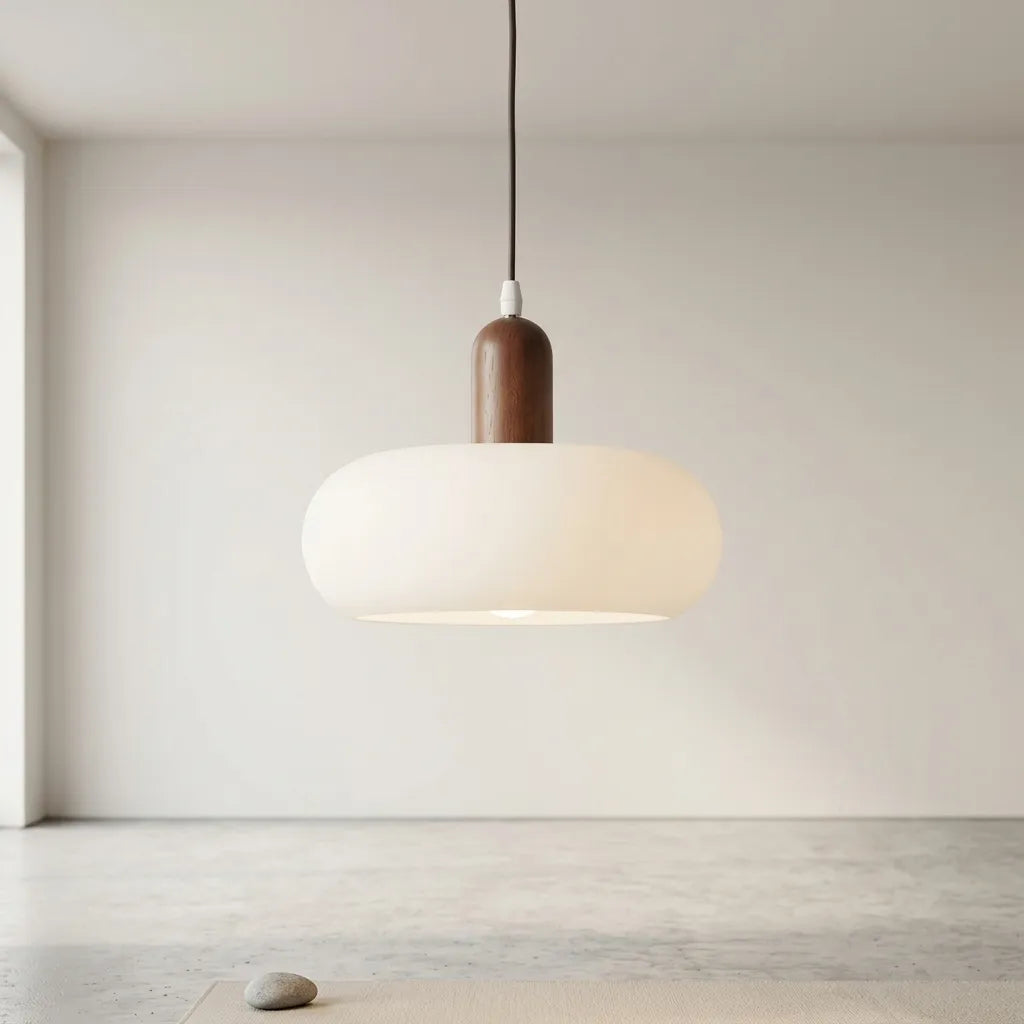Pendel i træ og glas | Varm LED-belysning til spisebord | Skandinavisk design