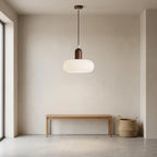 Pendel over Spisebord – Skandinavisk Pendellampe i Træ og Glas med Varm LED 3000K, Ø 28 cm