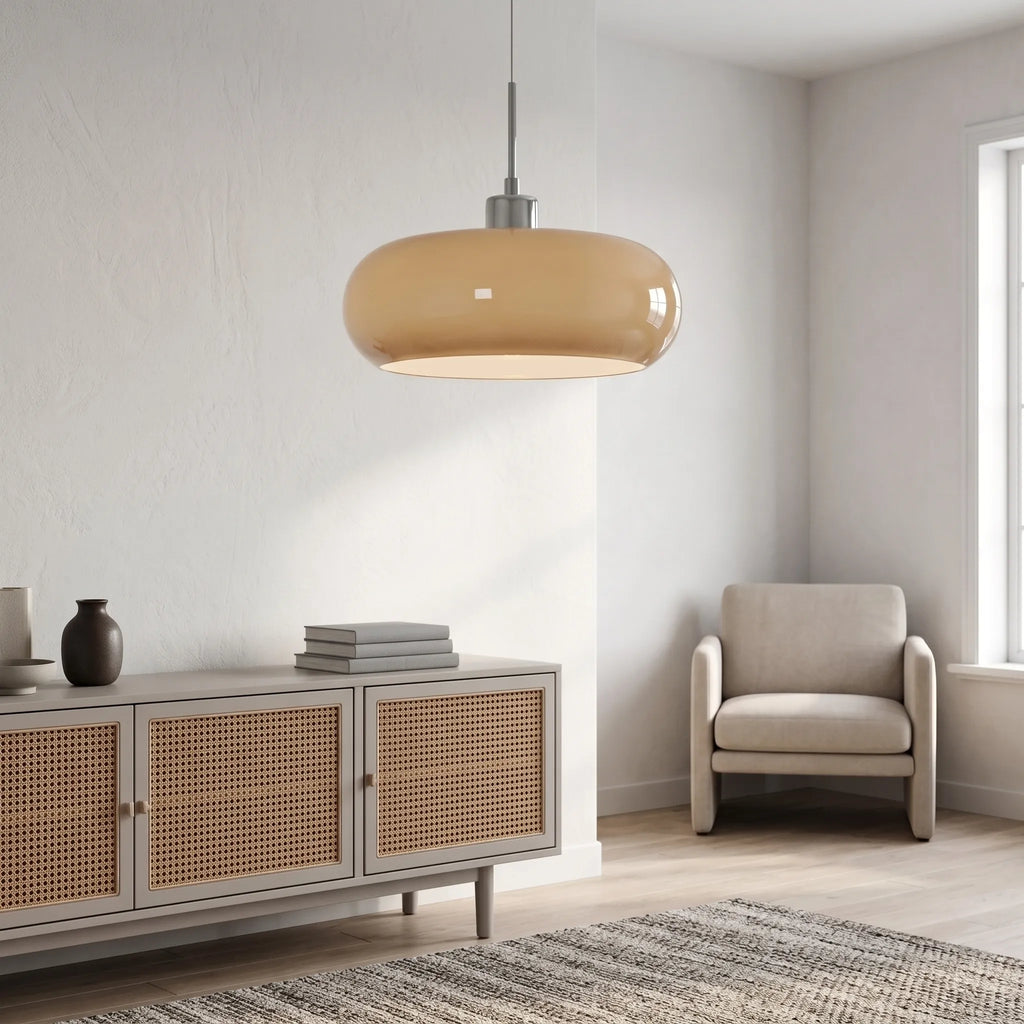 Pendel i mundblæst glas | Bauhaus-design med E27 | Farveskiftende lys Ra97 | Stue & spiseplads