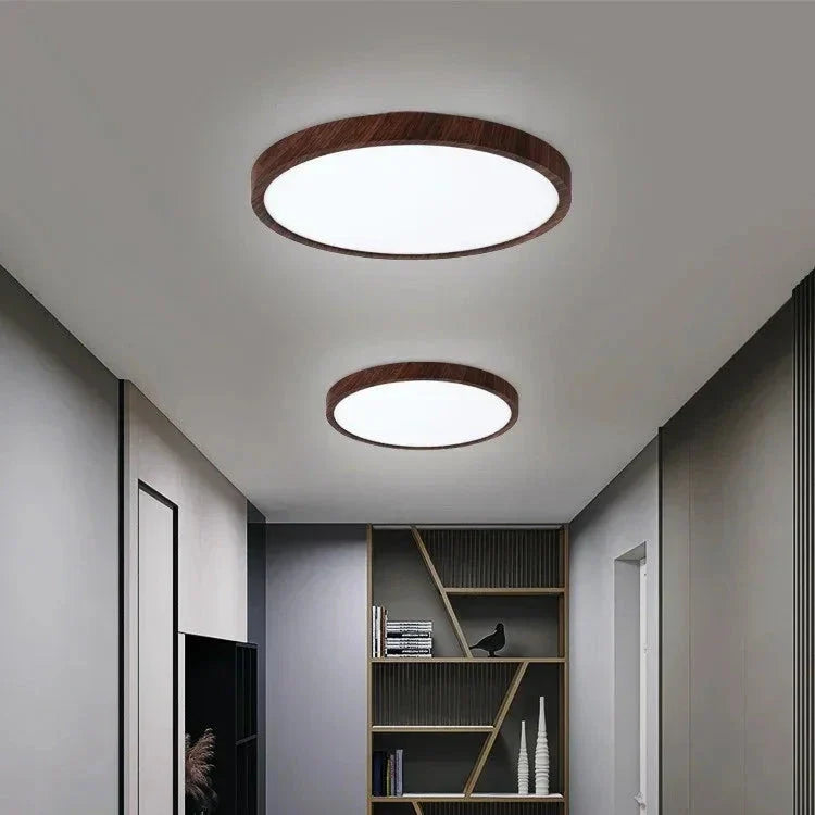 MEELANO Ultratynd, cirkulær loftslampe Dia 40cm(15.7") x H2.5cm(1") Valnød