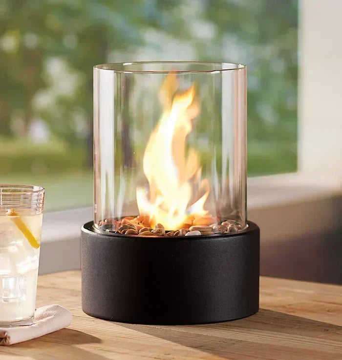 MEELANO Bordlampe til Terrasse – Trådløs Udendørs Lampe med Flammeeffekt, Genopladelig, Sort Aluminium, op til 15 Timer