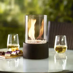 MEELANO Bordlampe til Terrasse – Trådløs Udendørs Lampe med Flammeeffekt, Genopladelig, Sort Aluminium, op til 15 Timer