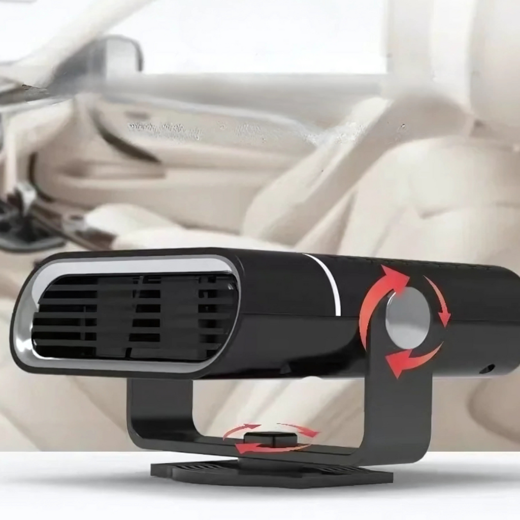 MEELANO Bilvarmer 12V – Bærbar Varmeblæser til Bil med USB, Varme-, Køle- & Ventilatorfunktion, Drejelig Fod, Overophedningssikring, Sort
