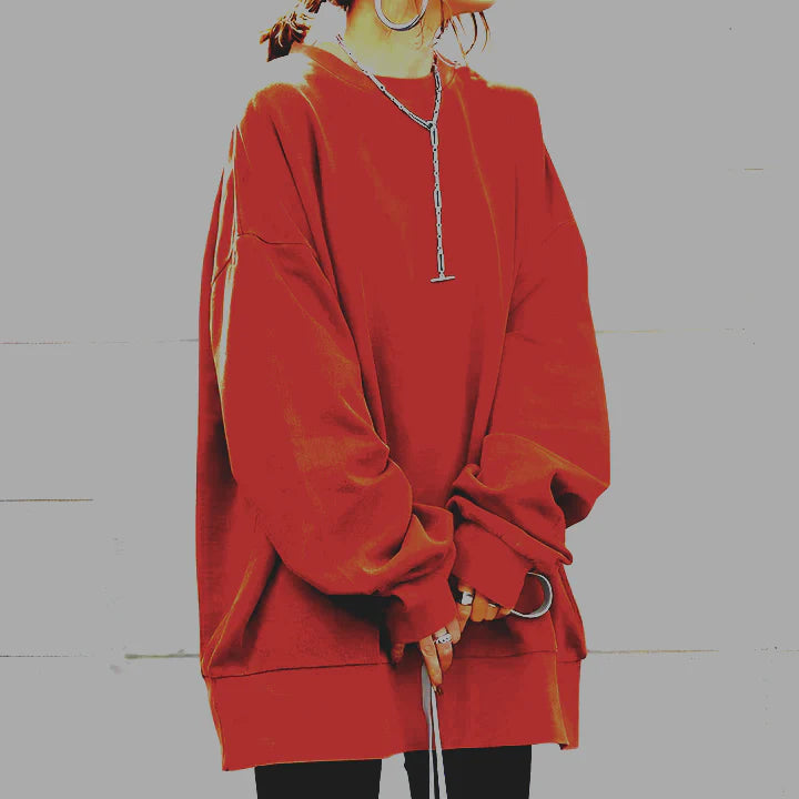 MEELANO Dame Oversize Sweatshirt - Blød og Behagelig med Rund Hals Orange