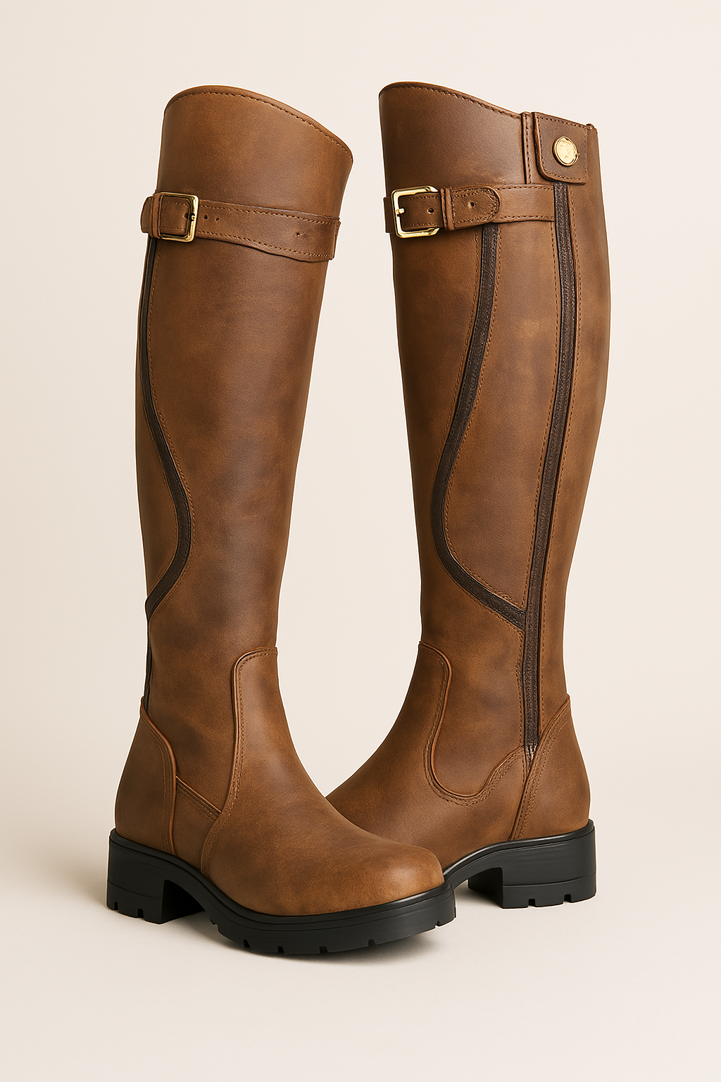 Amore | Knæhøje Damestøvler Spænde Profilsål - Chunky Boots  Eksempel