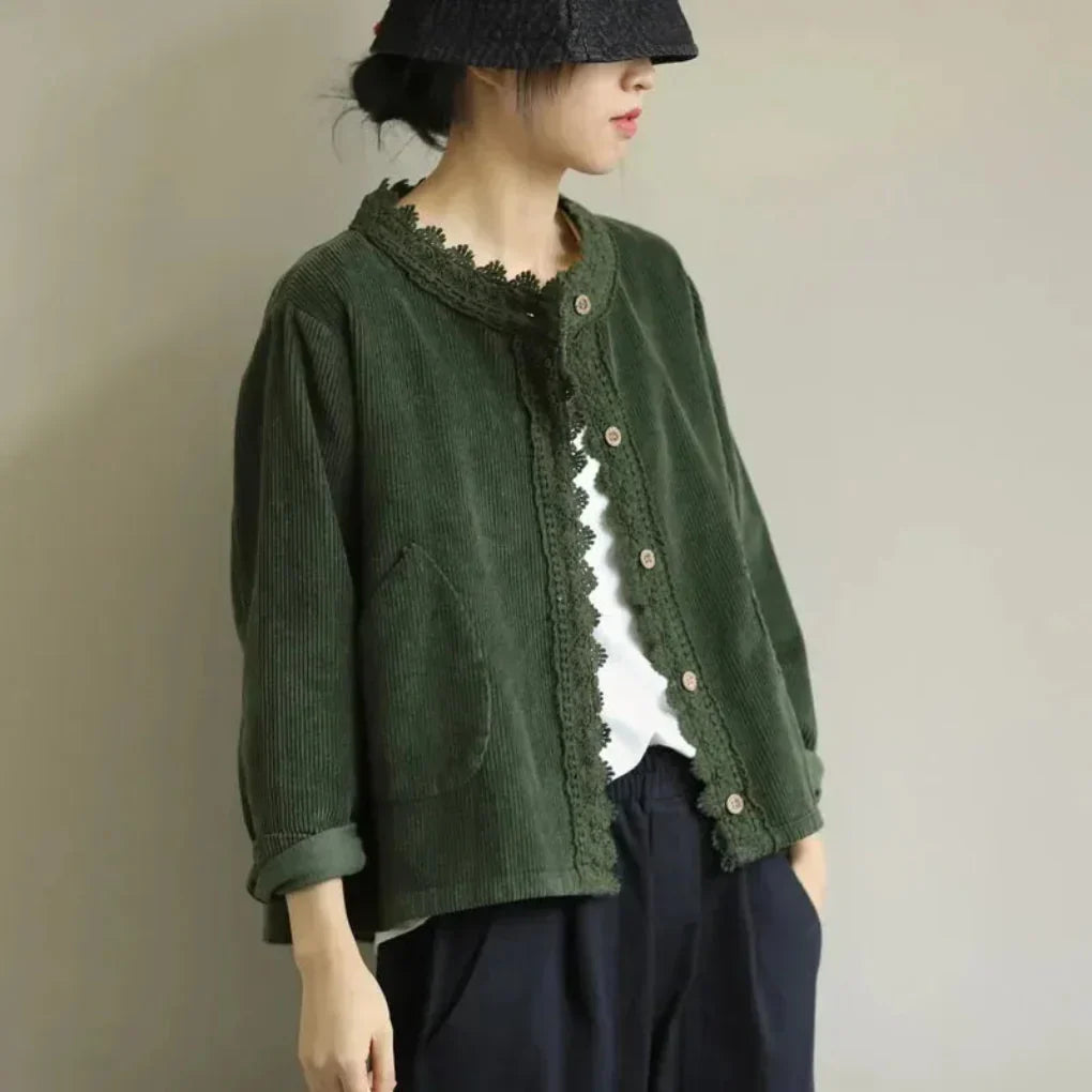 MEELANO Fløjlsjakke til Kvinder - Med elegante syningsdetaljer Green