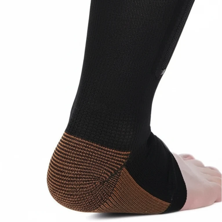 MEELANO Støttestrømper med Lynlås – Åben Tå, Nemme at Tage På & Af, Unisex, Beige eller Sort, S–XXL