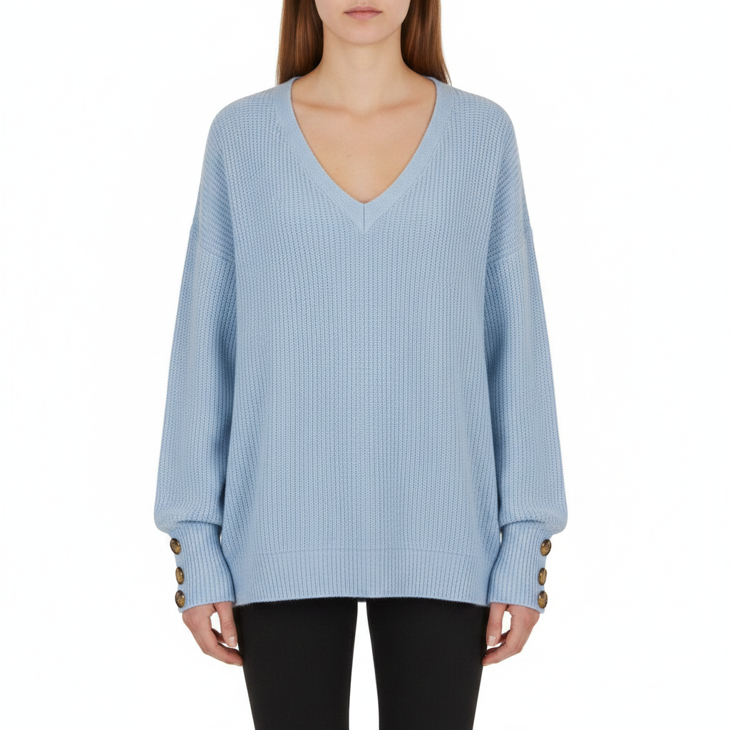 MEELANO Ranches | Dame Finstrikket Striktrøje med V-Hals - Varm Pullover