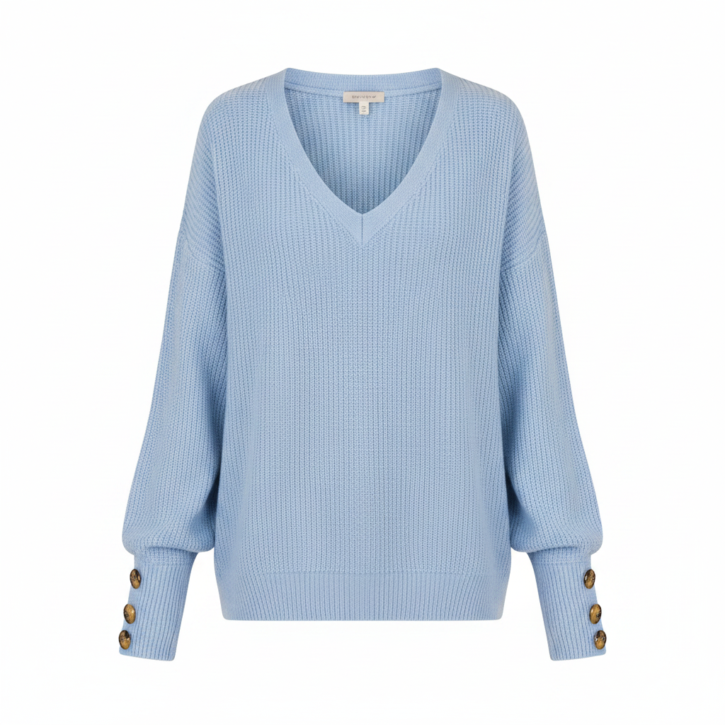 MEELANO Ranches | Dame Finstrikket Striktrøje med V-Hals - Varm Pullover