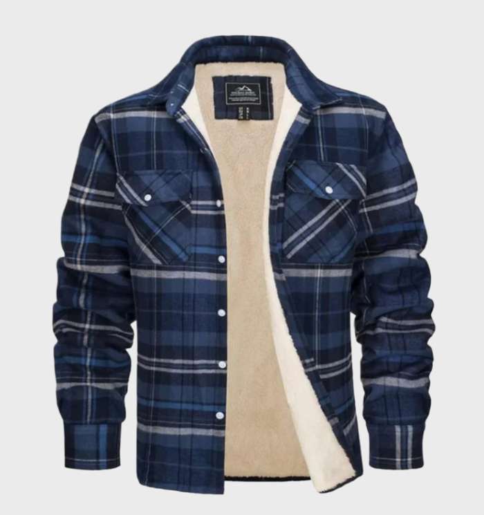 MEELANO Elegant Herre Flannelsjakke I Vintage Stil Med Fleeceforing Blå grå