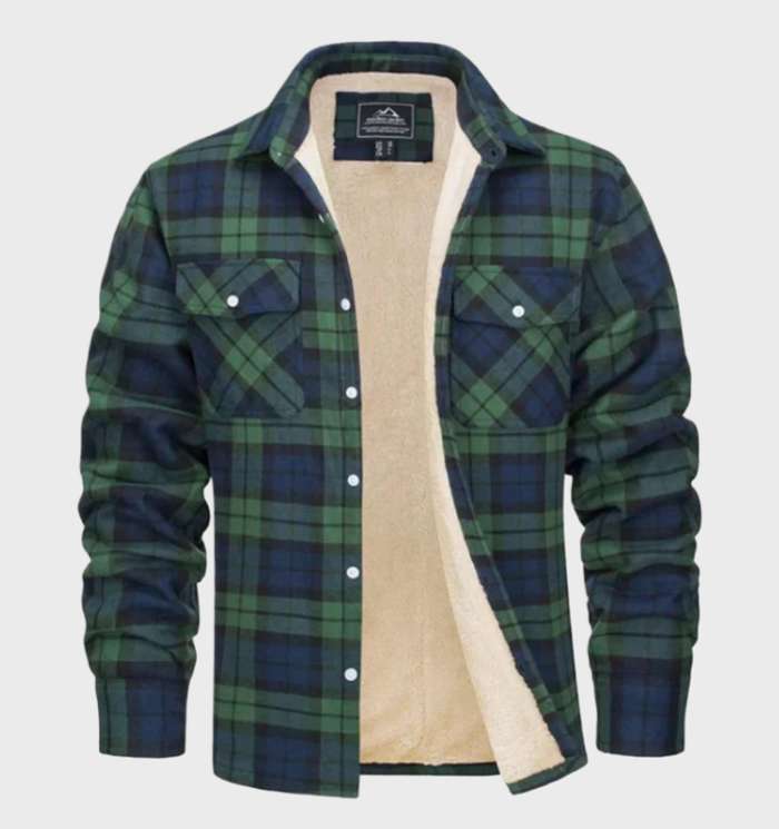 MEELANO Elegant Herre Flannelsjakke I Vintage Stil Med Fleeceforing Grøn