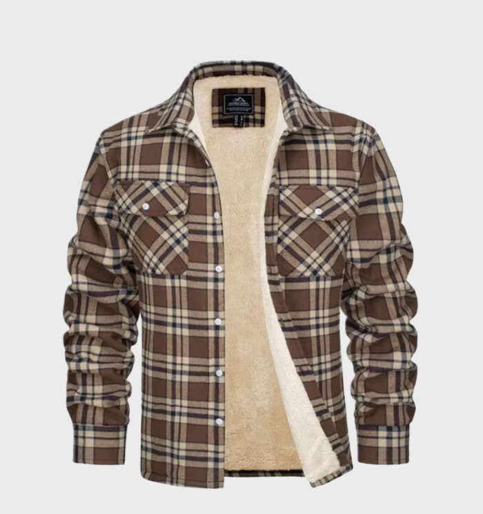 MEELANO Elegant Herre Flannelsjakke I Vintage Stil Med Fleeceforing Khaki