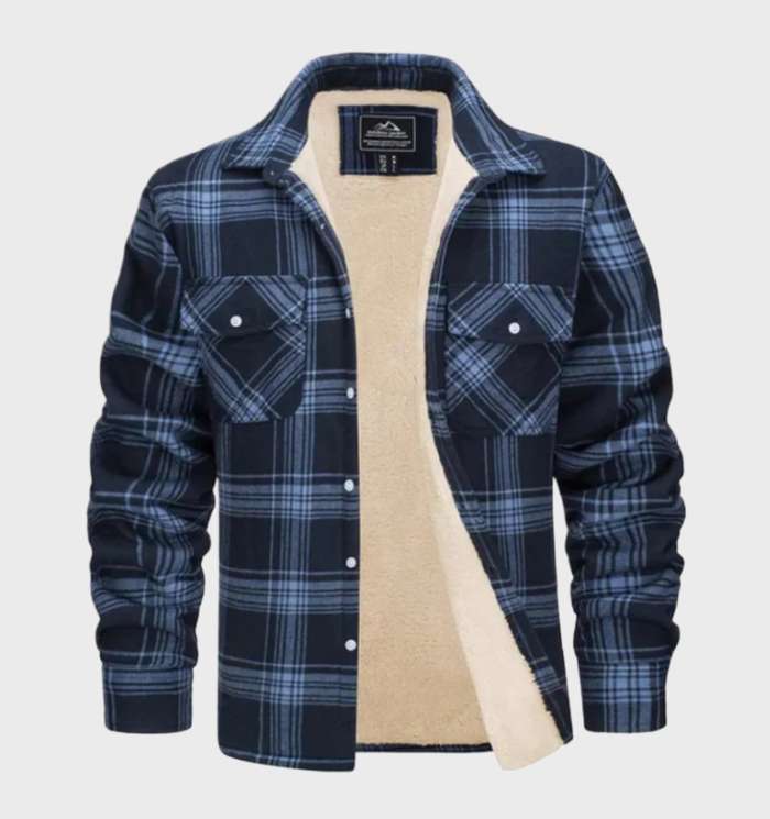 MEELANO Elegant Herre Flannelsjakke I Vintage Stil Med Fleeceforing Marineblå