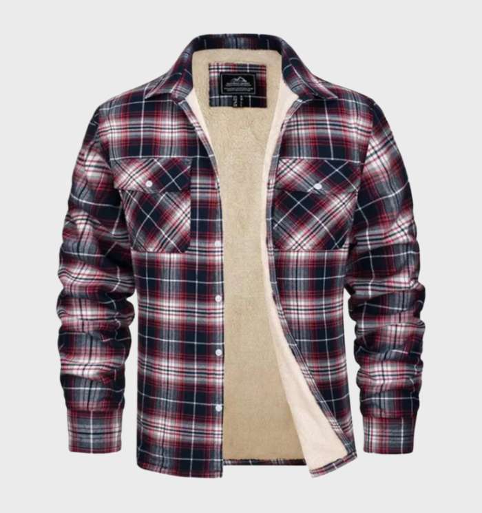 MEELANO Elegant Herre Flannelsjakke I Vintage Stil Med Fleeceforing Rød
