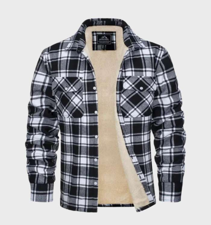 MEELANO Elegant Herre Flannelsjakke I Vintage Stil Med Fleeceforing Sort