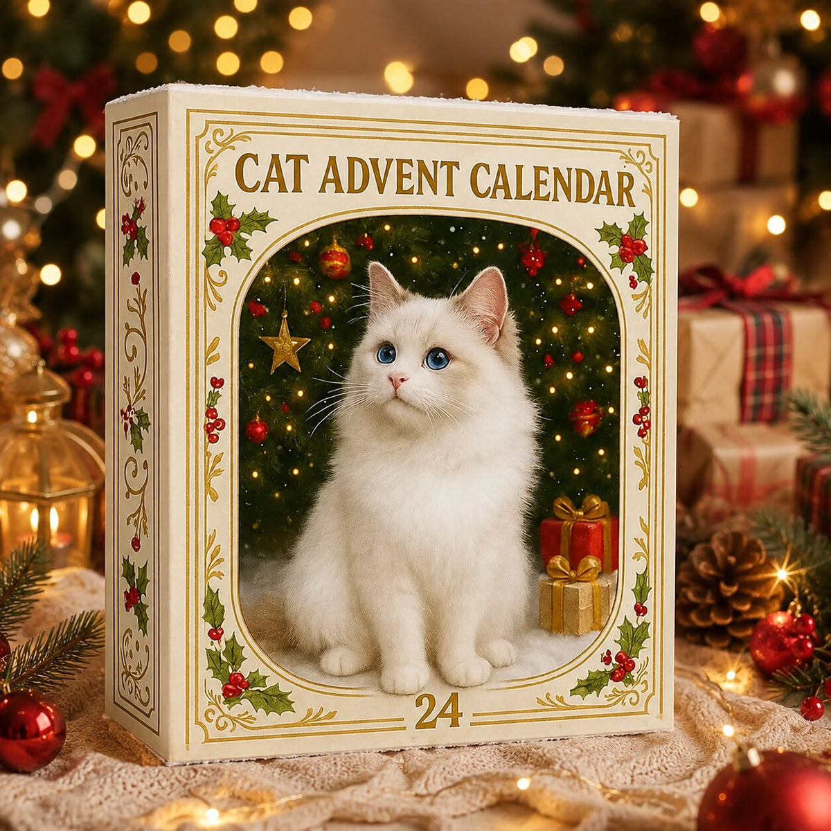 MEELANO Julekalender til Katteelskere 2026 – Adventskalender med 24 Kattefigurer i Julemotiver, Gave til Kattefans