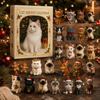 MEELANO Julekalender til Katteelskere 2026 – Adventskalender med 24 Kattefigurer i Julemotiver, Gave til Kattefans