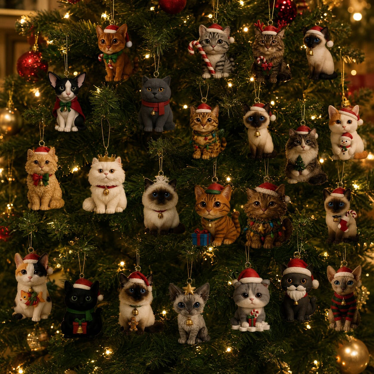 MEELANO Julekalender til Katteelskere 2026 – Adventskalender med 24 Kattefigurer i Julemotiver, Gave til Kattefans