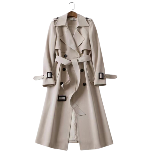 MEELANO Elegant Lang Damejakke Med Dobbelte Knapper Til Vinteren Beige