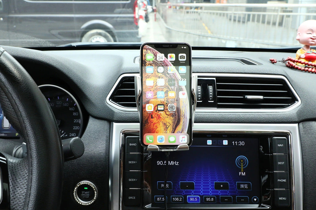 MEELANO Automatisk Mobilholder til Bil med Trådløs Oplader – Qi Telefonholder med Infrarød Sensor & 360° Rotation – GripCharge